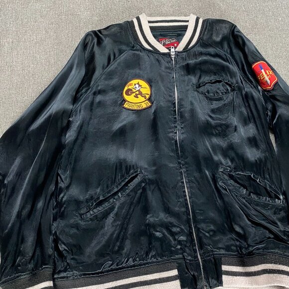 Felix the Cat US NAVY VF-31 Bomber Jacket Men's Medium Black Military Casual - Picture 4 of 13